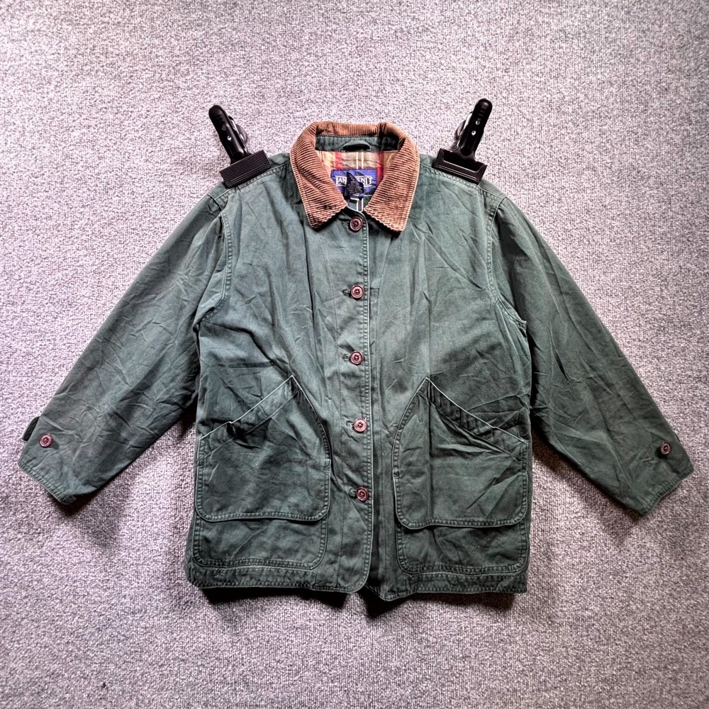 VTG Lands' End Field Barn Jacket Women's MP (10-12) Green Plaid Corduroy Collar